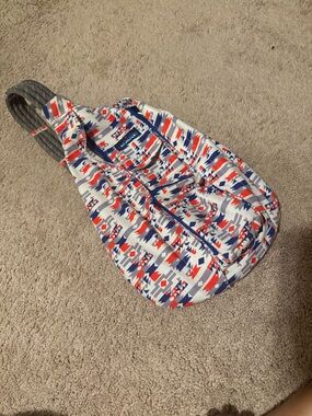 Sling Backpack with Red, Blue & Gray Geometric Print